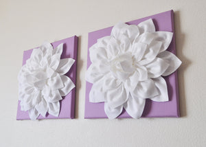 Two Wall Flowers -White Dahlia on Lilac 12 x12" Canvas Wall Art- Baby Nursery Wall Decor- - Daisy Manor