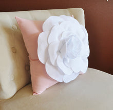 Load image into Gallery viewer, Throw Pillow White Rose on Light Pink Pillow 14x14 - Daisy Manor
