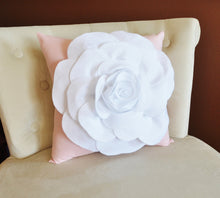 Load image into Gallery viewer, Throw Pillow White Dahlia on Light Pink Pillow 14x14 Flower Pillow - Daisy Manor
