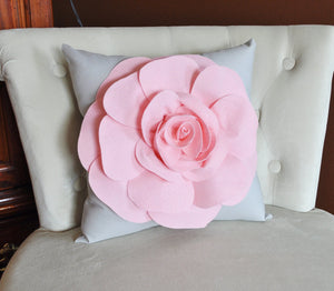 Light Pink Rose on Light Grey Pillow 14x14 - Daisy Manor