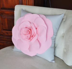 Light Pink Rose on Light Grey Pillow 14x14 - Daisy Manor
