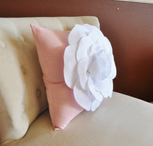 Load image into Gallery viewer, Throw Pillow White Rose on Light Pink Pillow 14x14 - Daisy Manor
