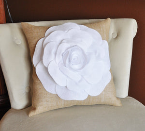 Decorative Throw Pillow, Accent Pillow, Ruby Red Dahlia on Burlap Pillow, Home Decor Pillows - Daisy Manor