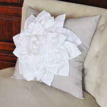 Load image into Gallery viewer, White Dahlia Flower on Light Gray Pillow Accent Pillow Throw Pillow Toss Pillow Decorative Pillow - Daisy Manor
