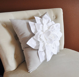 Two Decorative Pillows Flower Pillows -White Dahlias on Gray Pillows 14 X 14 Toss Pillow Throw Pillows - Daisy Manor