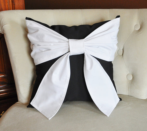 Black and White Big Bow Pillow Decorative Throw Pillow - Daisy Manor