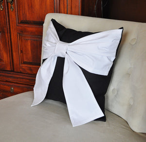 Black and White Big Bow Pillow Decorative Throw Pillow - Daisy Manor