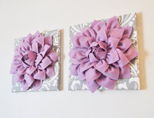 Load image into Gallery viewer, Two Lavender Dahlias on White and Gray Damask Canvases - Daisy Manor
