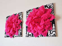 Load image into Gallery viewer, TWO Mix and Match Hot Pink and Gray Dahlia Chevron Canvas Set - Daisy Manor
