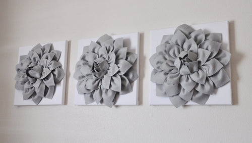 Three Gray Dahlias on White Canvas Wall Decor  - Daisy Manor