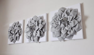 Three Gray Dahlias on White Canvases Canvases - Daisy Manor