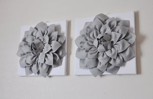 Two Wall Flowers -Gray Dahlia on White- 12 x12" Canvas Wall Art- Baby Nursery Wall Decor- - Daisy Manor