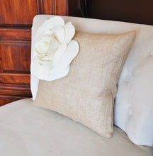Load image into Gallery viewer, Ivory Corner Rose Flower on Burlap Pillow - Daisy Manor
