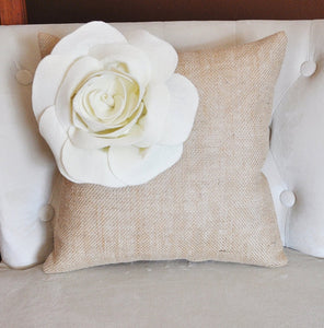 Ivory Corner Rose Flower on Burlap Pillow - Daisy Manor