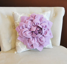 Load image into Gallery viewer, Purple Dahlia Flower on Gray Polka Dot Pillow Accent Pillow Throw Pillow Toss Pillow Decorative Pillow - Daisy Manor
