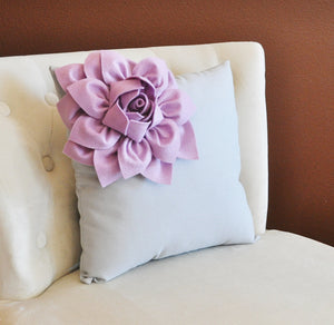 Lilac Corner Dahlia on Gray Pillow 14 X 14 -Flower Pillow- Baby Nursery Pillow - Daisy Manor