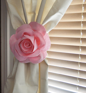 One Rose Flower Curtain Tie Backs Curtain Tiebacks Curtain Holdback -Drapery Tieback-Baby Nursery Decor-Light Pink Decor - Daisy Manor