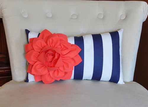 Navy Stripe Lumbar Pillow - Daisy Manor