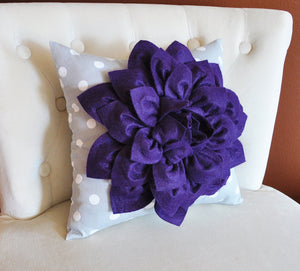Purple Dahlia Flower on Gray Polka Dot Pillow Accent Pillow Throw Pillow Toss Pillow Decorative Pillow - Daisy Manor