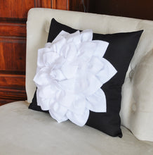 Load image into Gallery viewer, Black and White Floral Dahlia Pillow - Daisy Manor

