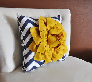 Gold and Navy Pillow. Flower. Chevron. Home Decor. - Daisy Manor