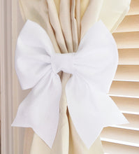 Load image into Gallery viewer, White Bow Curtain Tie Backs Set of Two - Daisy Manor
