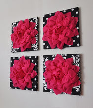 Load image into Gallery viewer, Hot Pink Dahlia Decor on Black and White Print Canvases - Daisy Manor
