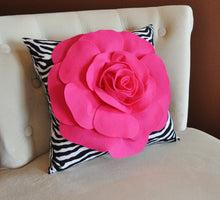 Load image into Gallery viewer, Hot Pink Rose on Zebra Pillow 14x14 - Daisy Manor
