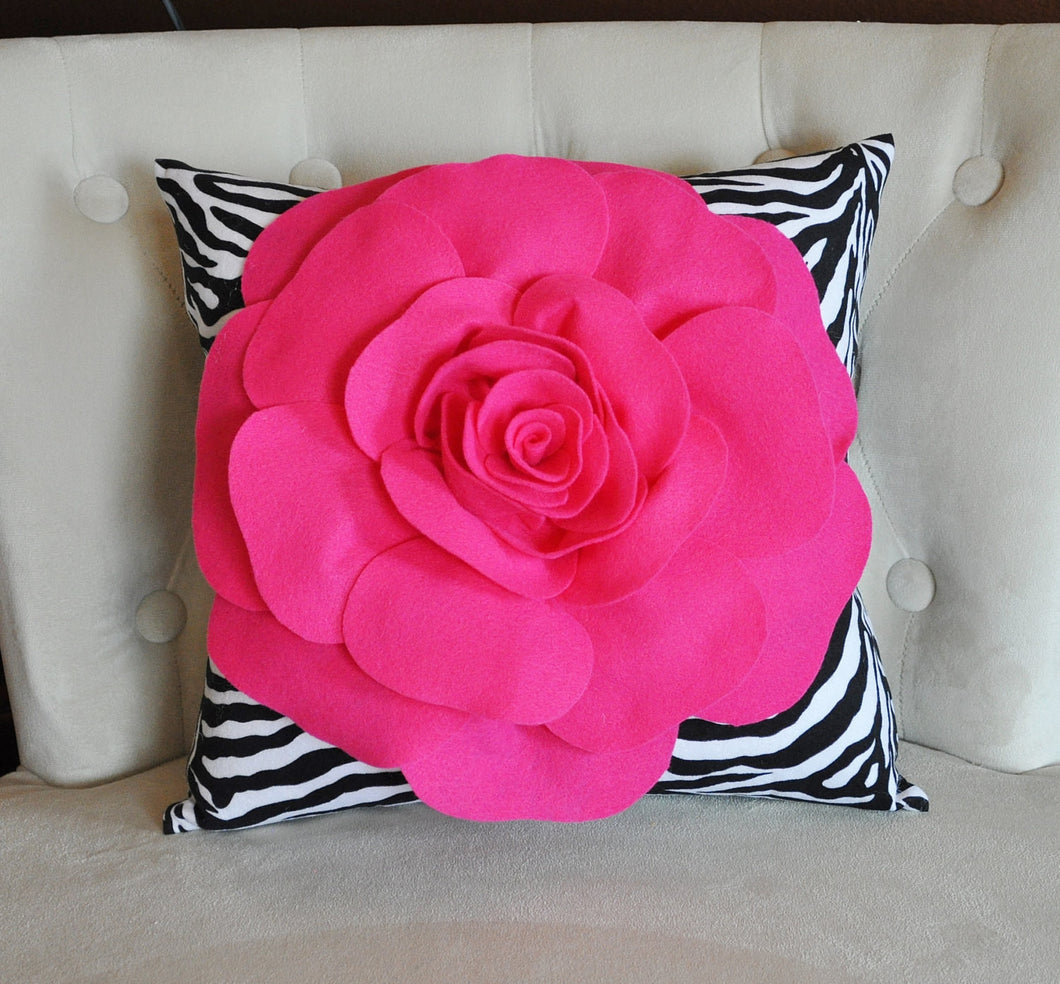 Hot Pink Rose on Zebra Pillow 14x14 - Daisy Manor