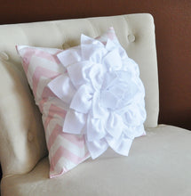 Load image into Gallery viewer, White Flower Pillow Light Pink Chevron Pillow BedRoom Decor Decorative pillow Nursery Decor - Daisy Manor
