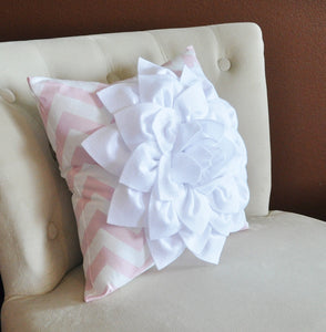 White Flower Pillow Light Pink Chevron Pillow BedRoom Decor Decorative pillow Nursery Decor - Daisy Manor