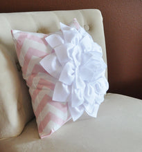 Load image into Gallery viewer, White Flower Pillow Light Pink Chevron Pillow BedRoom Decor Decorative pillow Nursery Decor - Daisy Manor
