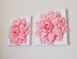 Two Wall Flowers -Light Pink Dahlias on White and 12 x12" Canvas Wall Art- Baby Nursery Wall Art - Daisy Manor
