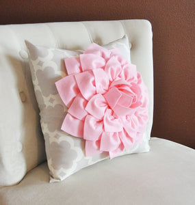 Light Pink Dahlia Flower on Neutral Gray Tarika Pillow Accent Pillow Throw Pillow Toss Pillow - Daisy Manor