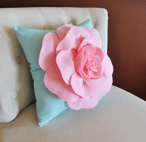 Throw Pillow, Red Rose on Light Aqua Pillow Baby Nursery Decor - Daisy Manor