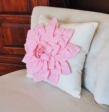 Load image into Gallery viewer, Light Pink Dahlia Flower on Ivory Pillow Nursery Pillow - Daisy Manor
