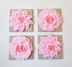 Two Light Pink Dahlias Burlap Canvases - Daisy Manor