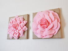 Load image into Gallery viewer, Two Light Pink Dahlias Burlap Canvases - Daisy Manor
