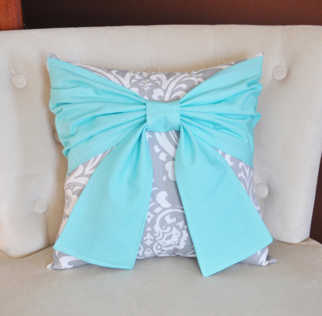 Aqua and Gray Throw Pillows Bow Tie Pillow - Daisy Manor