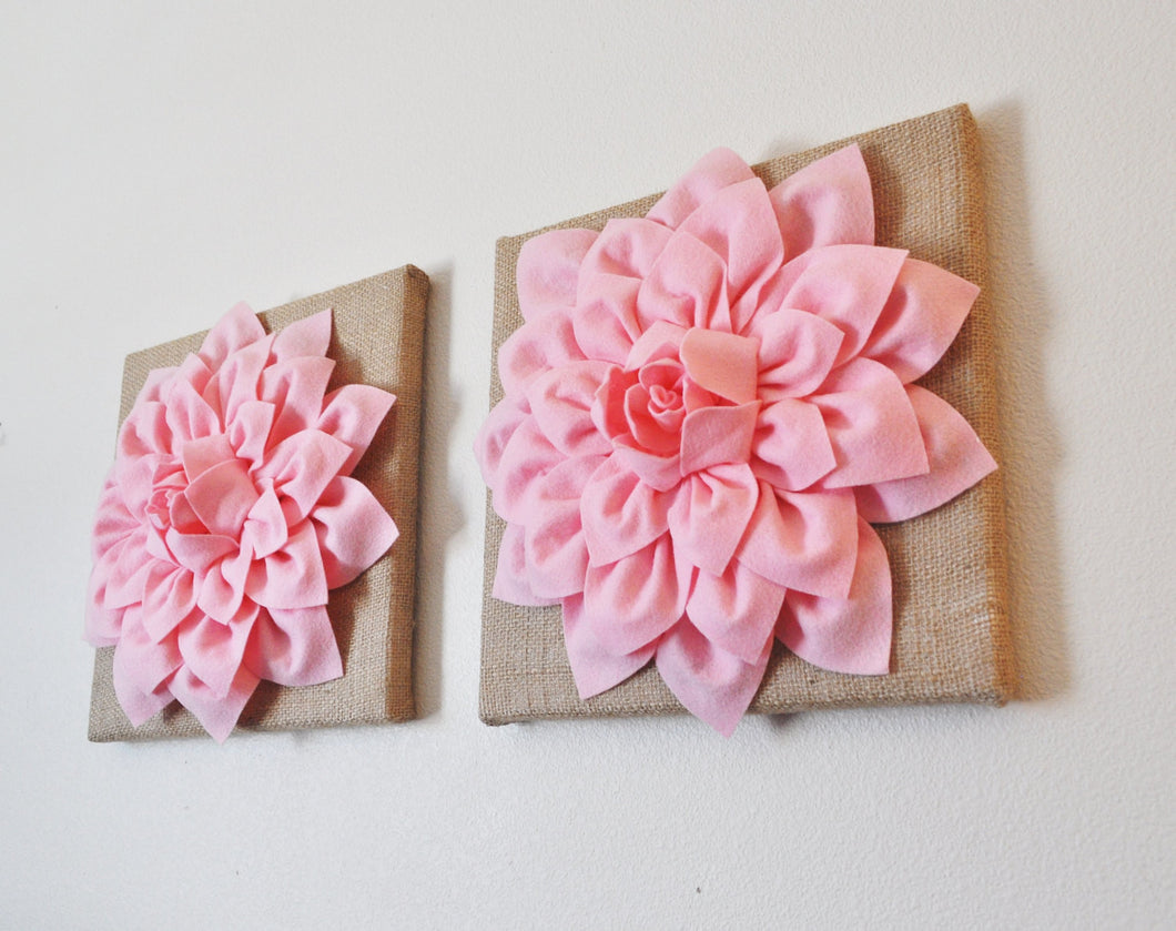 Two Light Pink Dahlias Burlap Canvases - Daisy Manor