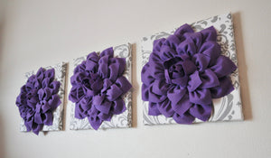 Two Lavender Dahlias on White and Gray Damask Canvases - Daisy Manor