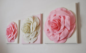 Light Pink and Ivory Rose Wall Hangings Set of Three - Daisy Manor