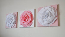 Load image into Gallery viewer, White Roses on Light Pink 12 x12&quot; Canvases Wall Art Set- Baby Nursery Wall Decor- - Daisy Manor
