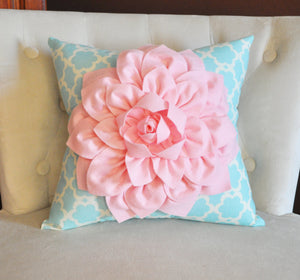 Light Pink Dahlia Flower on Blue Tarika Pillow Accent Pillow Throw Pillow Toss Pillow - Daisy Manor