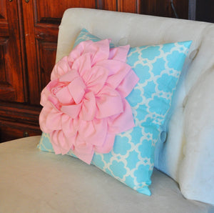 Light Pink Dahlia Flower on Blue Tarika Pillow Accent Pillow Throw Pillow Toss Pillow - Daisy Manor