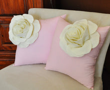 Load image into Gallery viewer, Two Decorative Pillows Ivory Corner Roses on Light Pink Pillows - Daisy Manor
