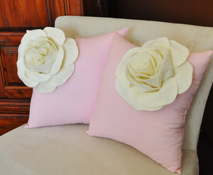 Two Decorative Pillows Ivory Corner Roses on Light Pink Pillows - Daisy Manor