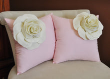 Load image into Gallery viewer, Two Decorative Pillows Ivory Corner Roses on Light Pink Pillows - Daisy Manor
