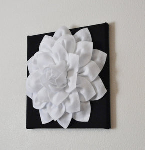 Two Flower Wall Hangings -White Dahlia on Black 12 x12" Canvas Wall Art- Black and White Wall Decor - Daisy Manor