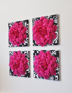 Hot Pink 3d Flower Decor Hot Pink Dahlia Wall Decor on Black and White Damask - Daisy Manor